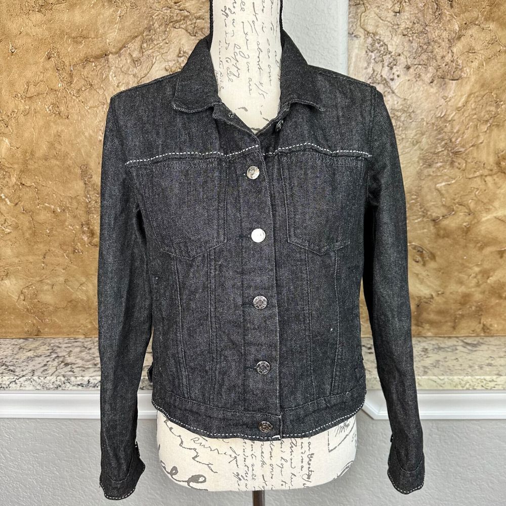 Ralph Lauren Polo Jeans Jacket Women Medium Black Raw‎ Denim Pickstitch Saturday
